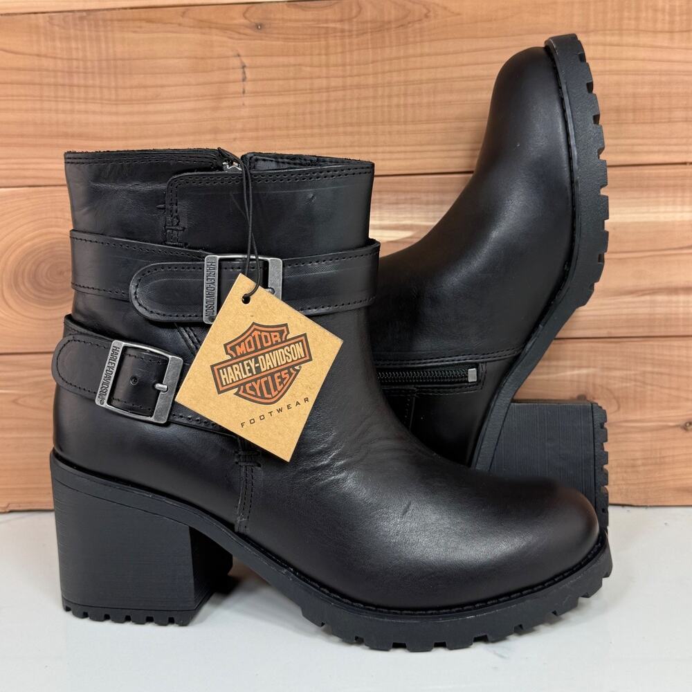 Harley Davidson LaLanne Double Strap Black Motorcycle Boots D84711 Women's 7.5 M